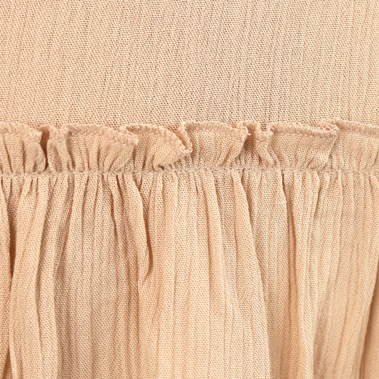Vestido Caqui Corto Mujer Manga Elástica con Olán Ligero