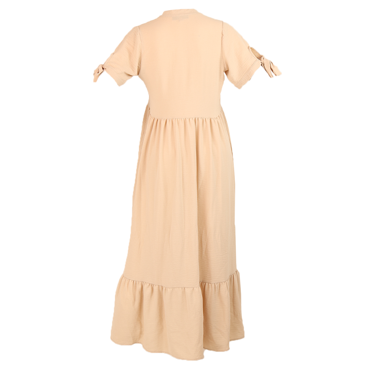 Women's Long Khaki Dress with Shirt Collar Neckline, Mandarin Collar, Adjustable Tie, and Sleeves