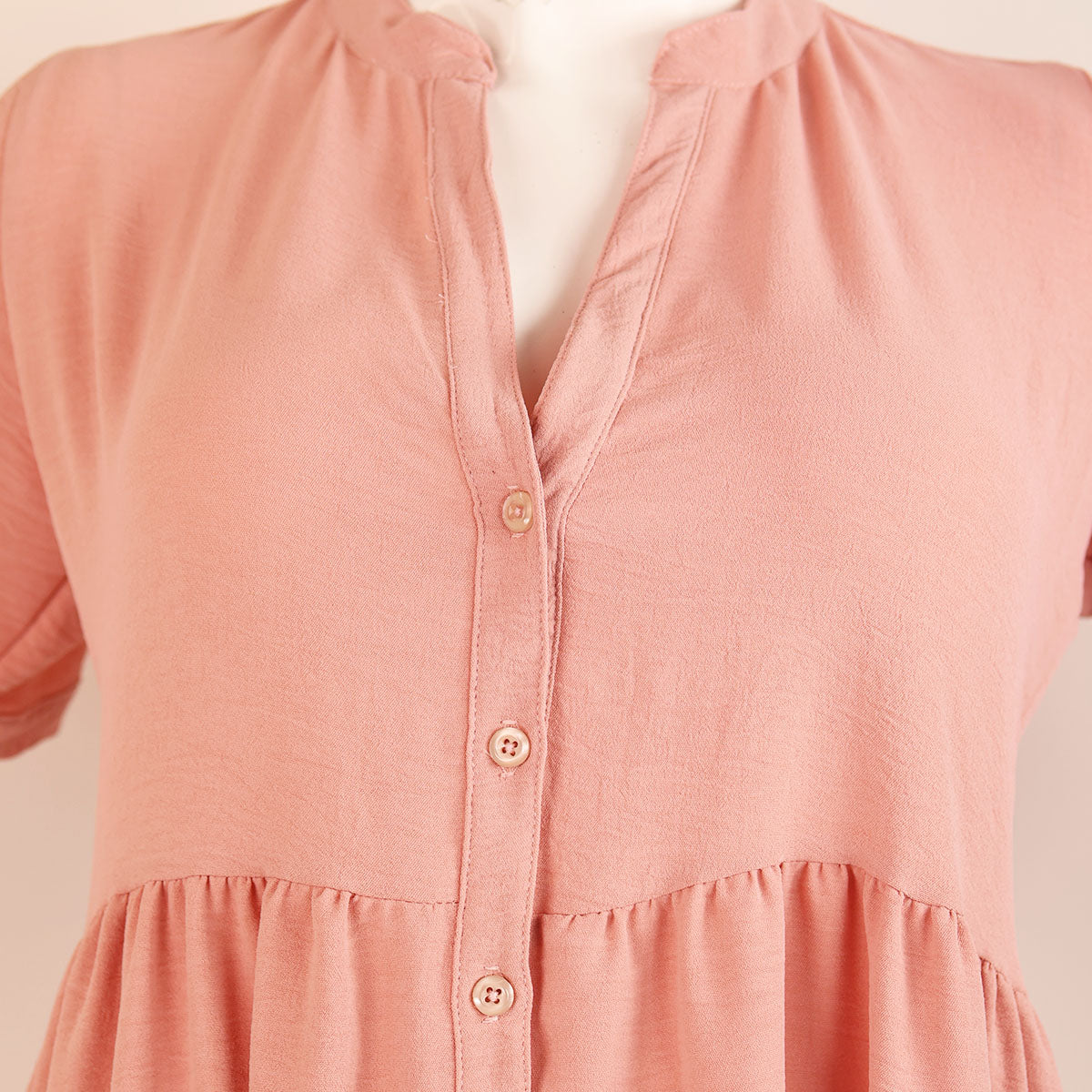 Women's Long Rosewood Shirt Dress with Mandarin Collar and Tie Sleeves