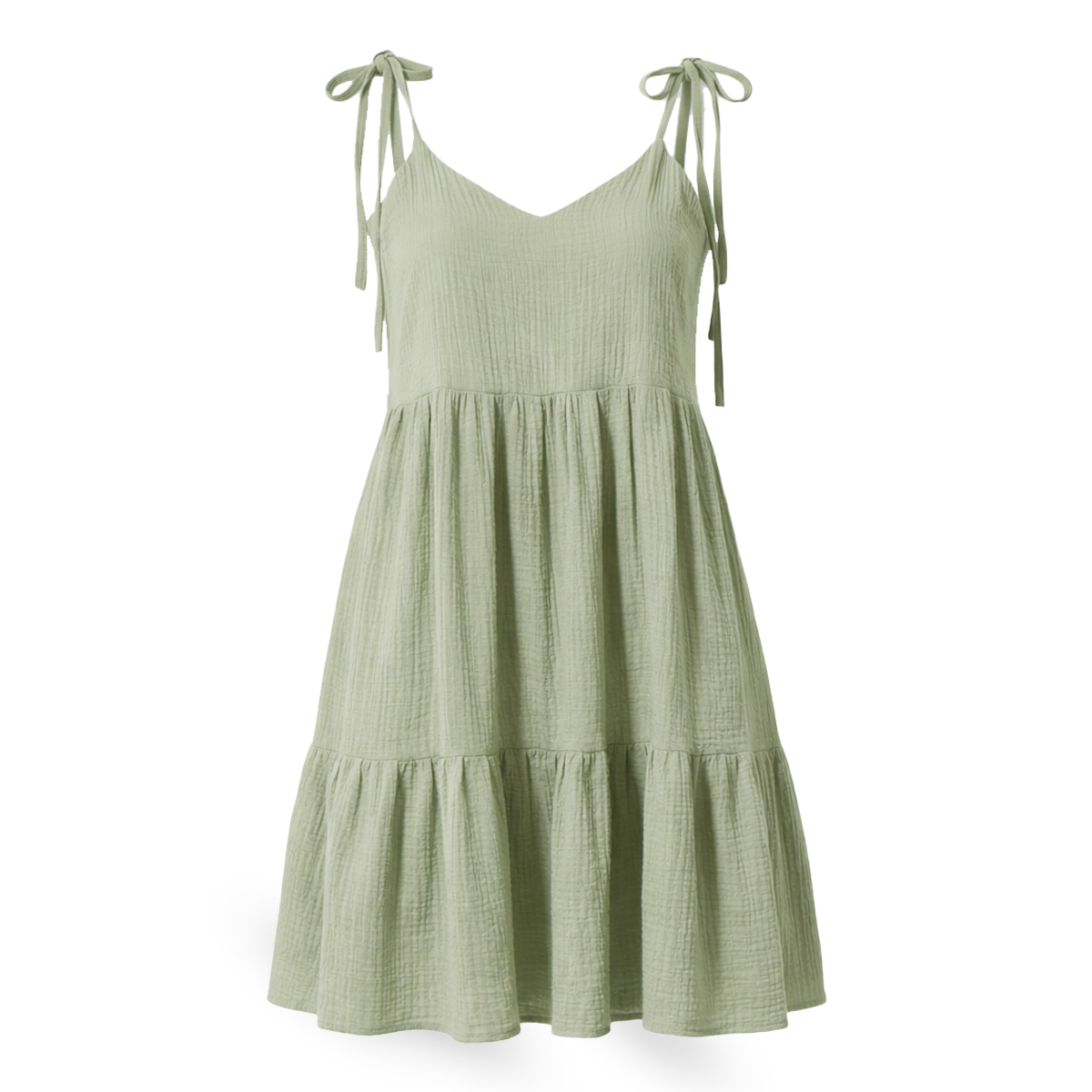Vestido corto de tirantes con textura acanalada verde olivo