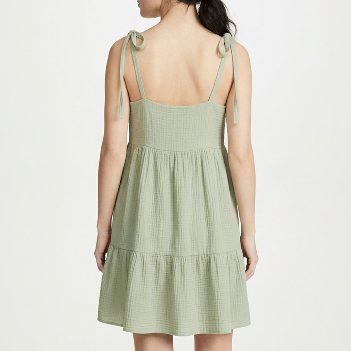 Vestido corto de tirantes con textura acanalada verde olivo