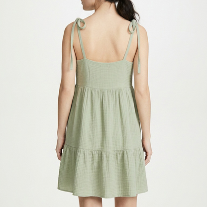 Vestido corto de tirantes con textura acanalada verde olivo