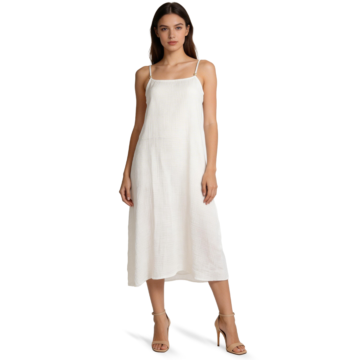 Vestido Blanco Largo Mujer Tirantes Ajustables Estilo Playero Algodón
