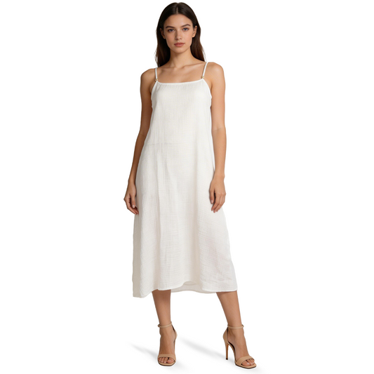 Vestido Blanco Largo Mujer Tirantes Ajustables Estilo Playero Algodón