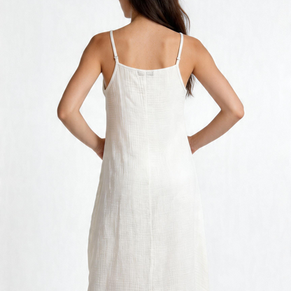 Vestido Blanco Largo Mujer Tirantes Ajustables Estilo Playero Algodón