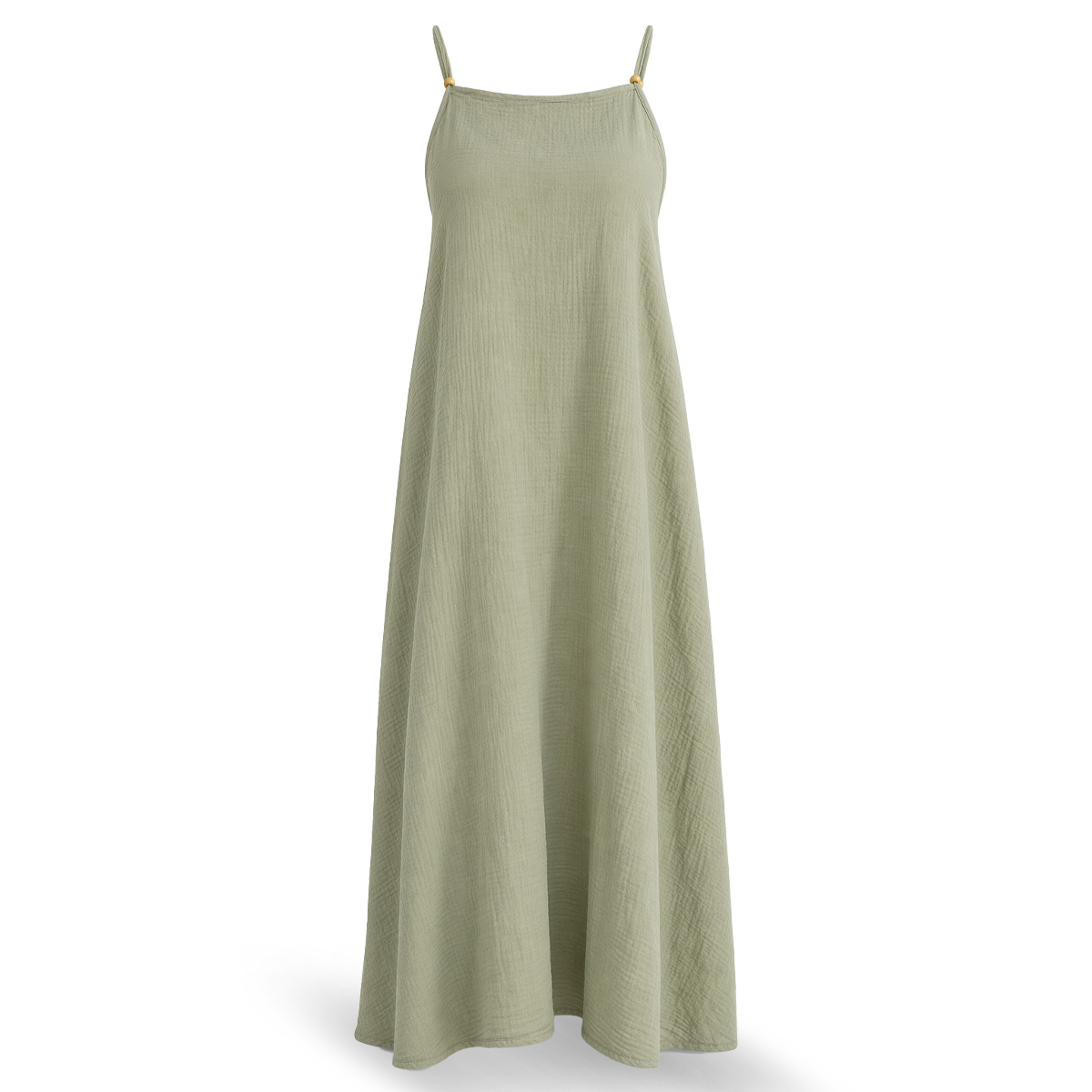 Vestido Verde Olivo Largo Mujer Tirantes Ajustables Casual Fresco Algodón