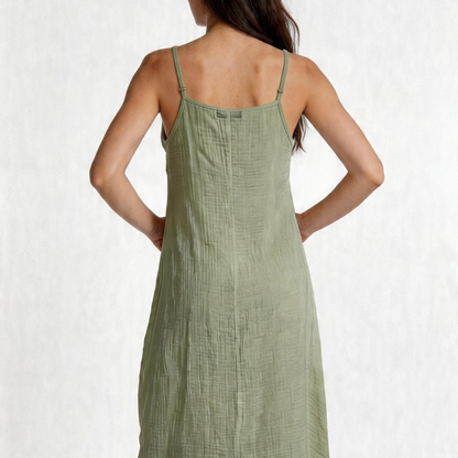 Vestido Verde Olivo Largo Mujer Tirantes Ajustables Casual Fresco Algodón