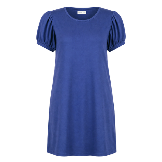 Vestido Azul Acero De Verano Mujer Manga Abullonada Ligero Y Fresco
