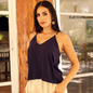 Blusa Azul Marino De Tirantes Mujer Con Detalle De Madera Lino Viscosa