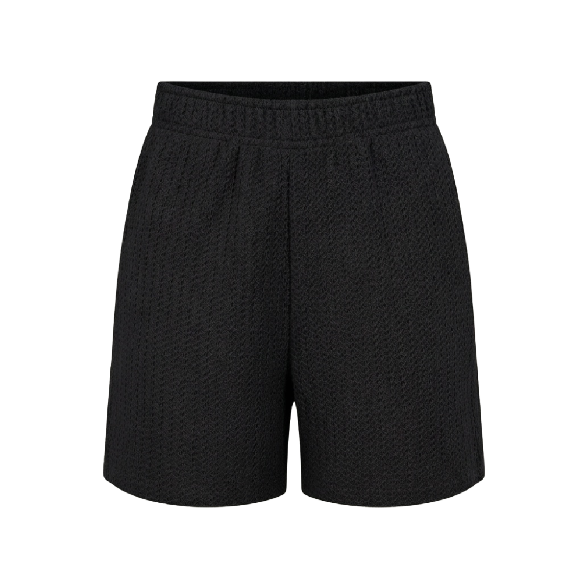 Short Negro Casual Mujer Con Elástico En Cintura Tela Texturizada