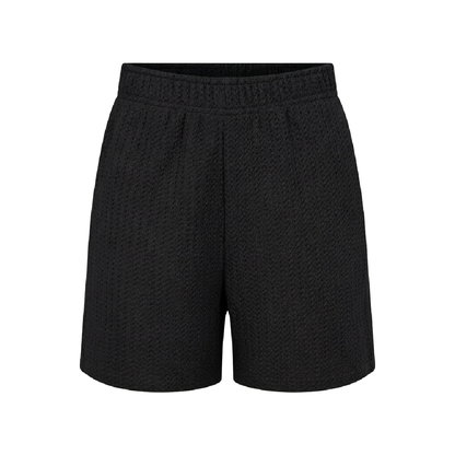 Short Negro Casual Mujer Con Elástico En Cintura Tela Texturizada
