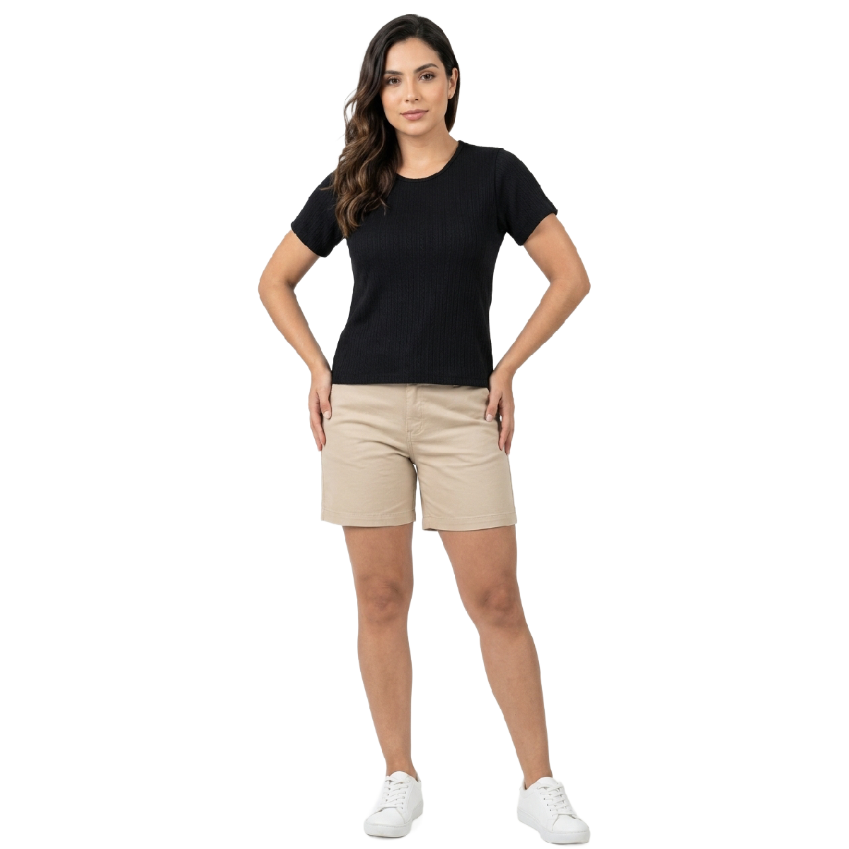 Blusa de manga corta acanalada negra