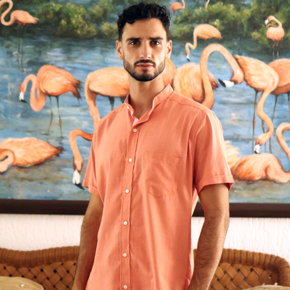 Camisa de manga corta color salmon