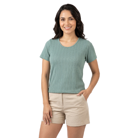 Blusa de Punto Texturizado Manga Corta Verde Olivo