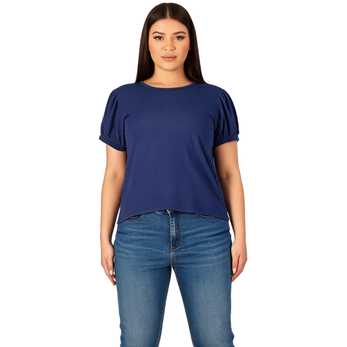 Blusa de manga corta con detalle fruncido azul marino