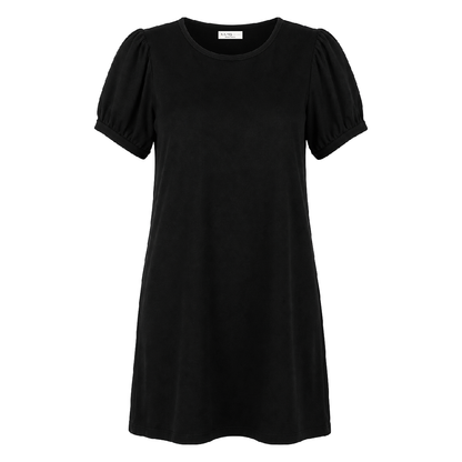 Vestido Negro Corto De Dama Manga Abullonada Fresco Y Cómodo