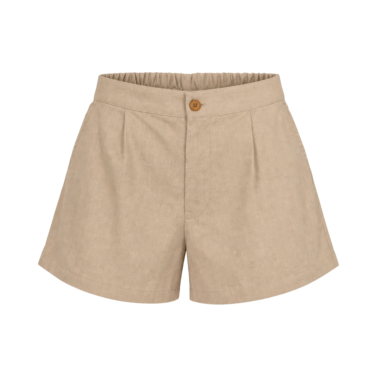 Short De Vestir Mujer Con Pretina Elástica Ajustable Color Caqui Tela Lino Algodón