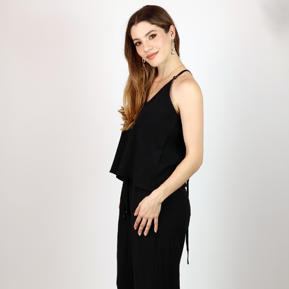 Blusa Negra De Verano Mujer Tirantes Con Aplicación De Madera