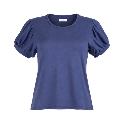 Blusa de manga corta con detalle fruncido azul marino
