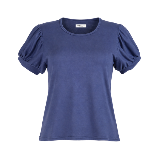 Blusa de manga corta con detalle fruncido azul marino