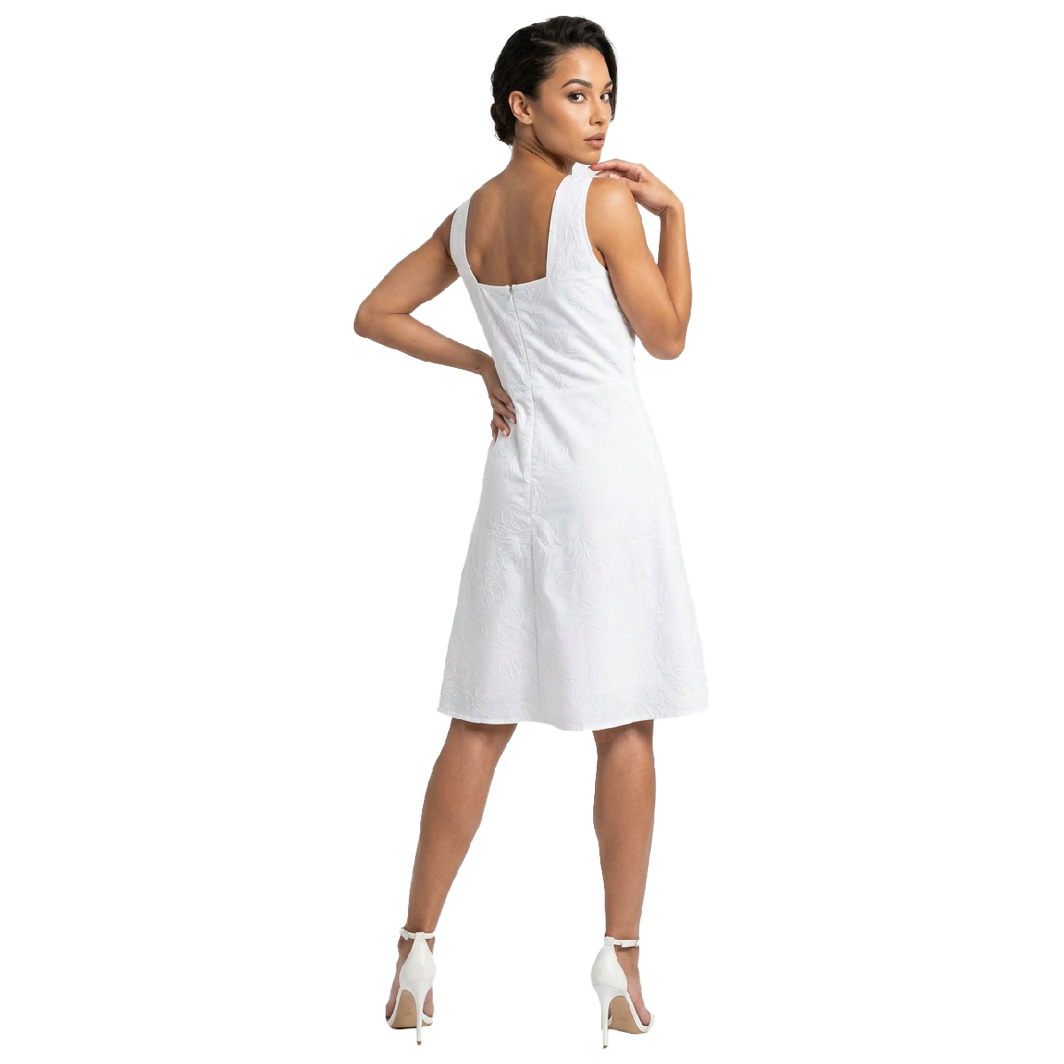 Vestido Blanco Texturizado Sin Mangas con Escote Cuadrado