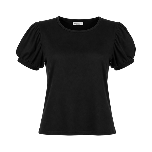 Blusa negra con mangas abullonadas