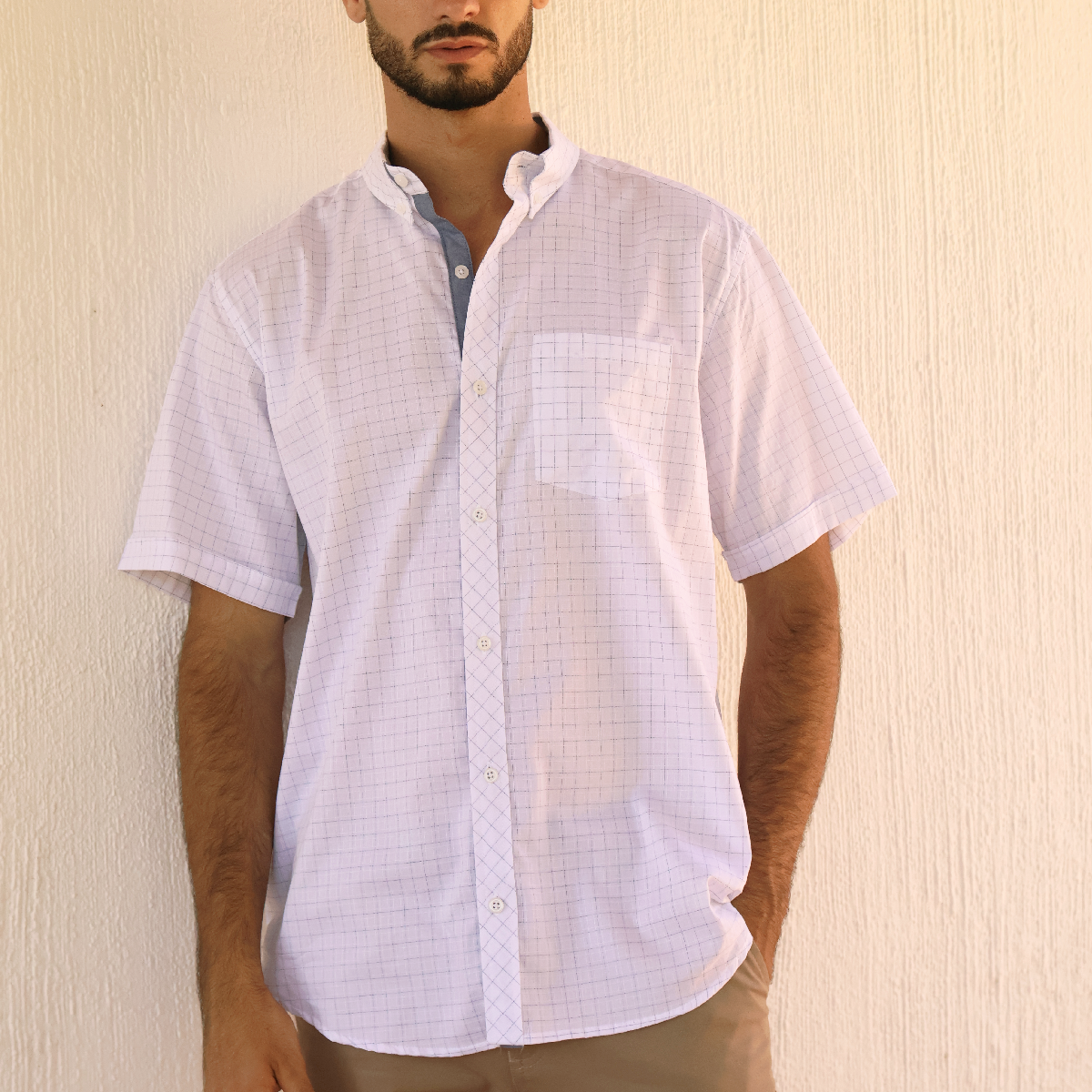 Camisa de manga corta a cuadros para hombre