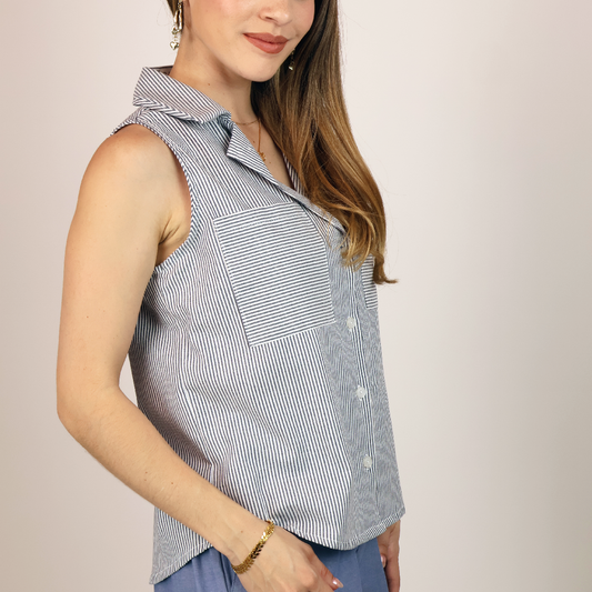 Blusa Mujer Tipo Camisera Con Rayas Verticales Casual Elegante