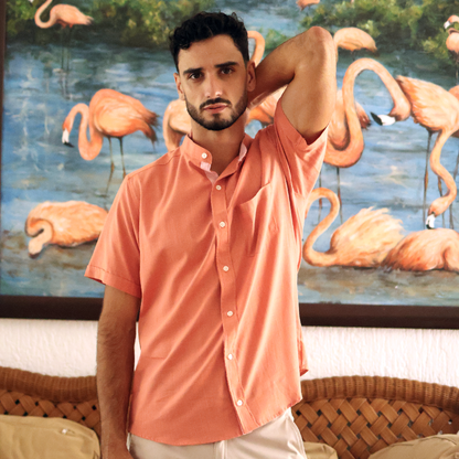 Camisa de manga corta color salmon