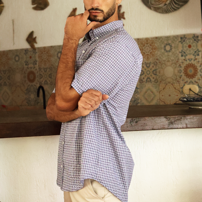 Camisa de manga corta a cuadros para hombre