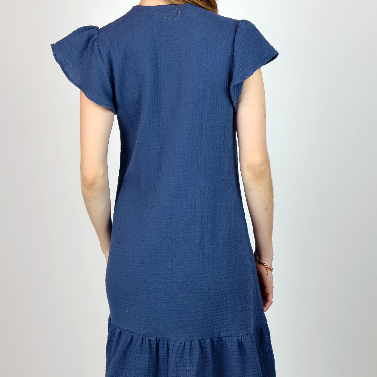 Vestido Corto De Algodón Mujer Azul Marino Cuello Redondo Ligero