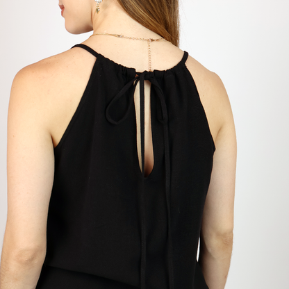 Blusa Negra De Verano Mujer Tirantes Con Aplicación De Madera