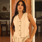 Blusa Caqui Mujer Tipo Chaleco Con Botones Tela Lino Viscosa