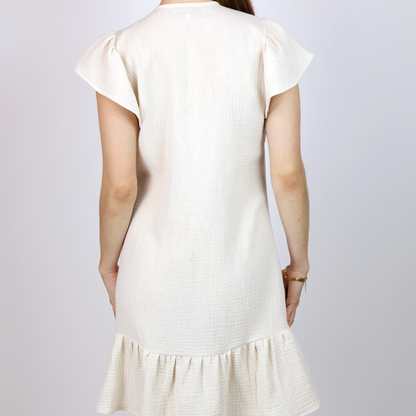 Vestido Mujer Corto Arena Cómodo Con Cuello Redondo Algodón