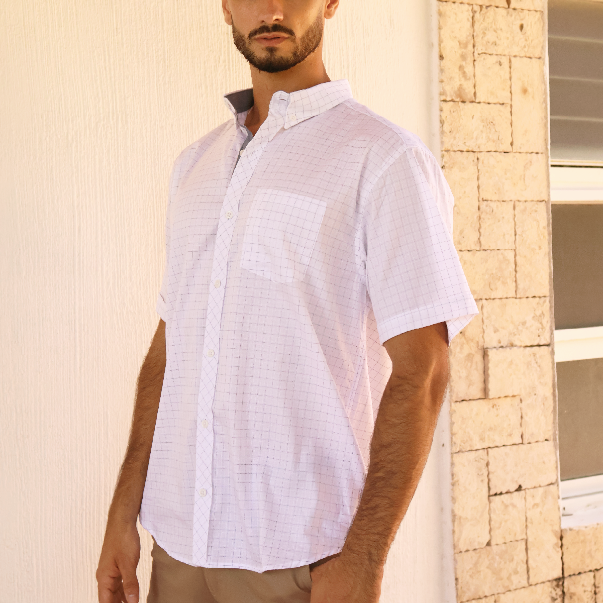 Camisa de manga corta a cuadros para hombre