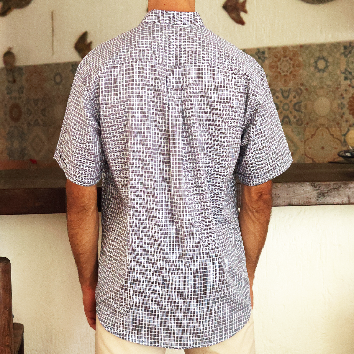 Camisa de manga corta a cuadros para hombre