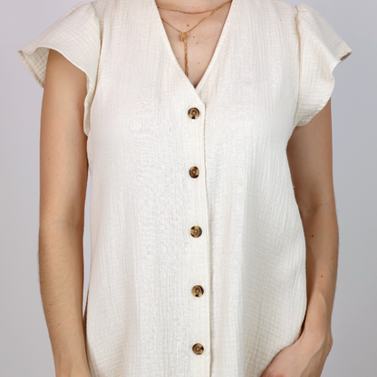 Vestido Mujer Corto Arena Cómodo Con Cuello Redondo Algodón