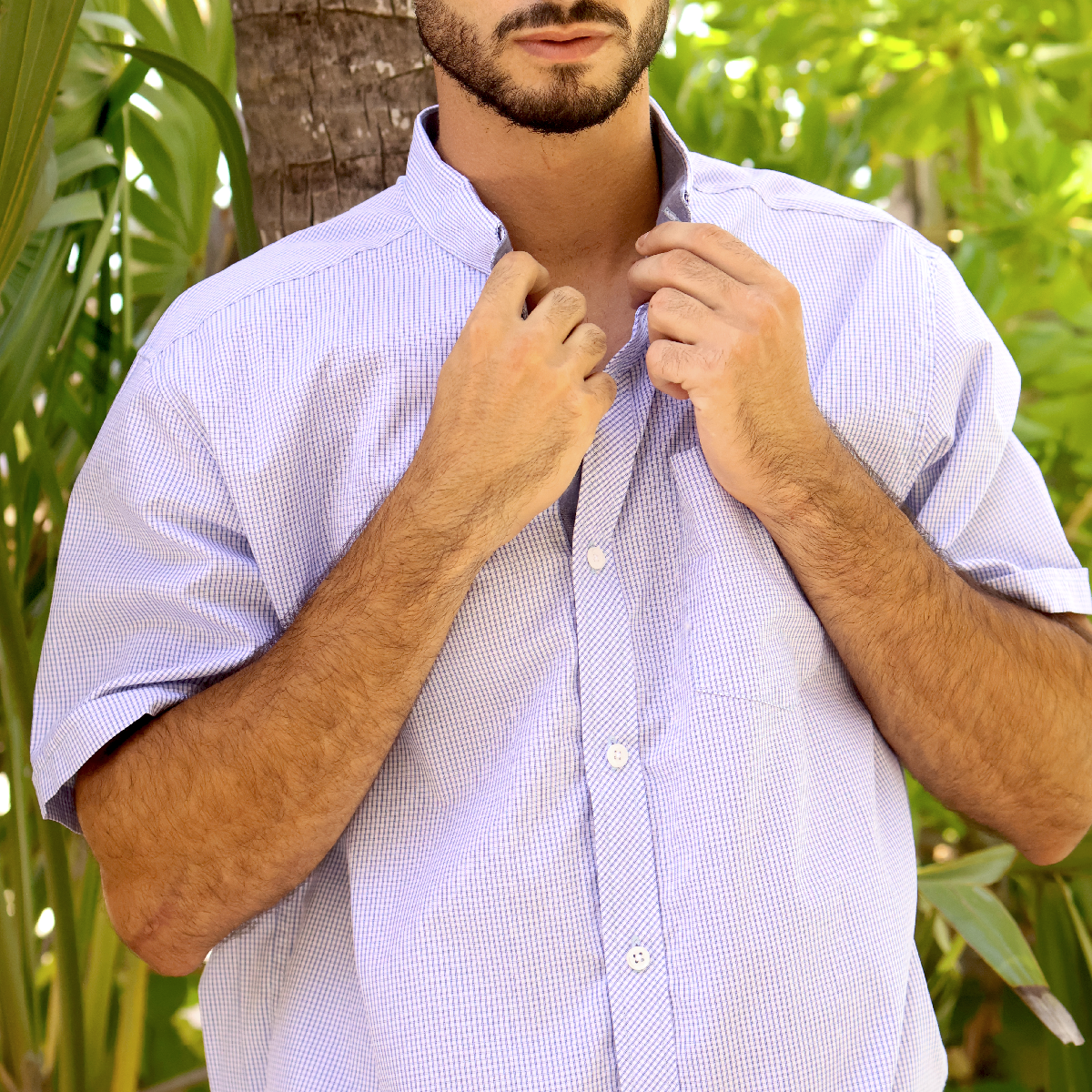 Camisa de manga corta a cuadros para hombre