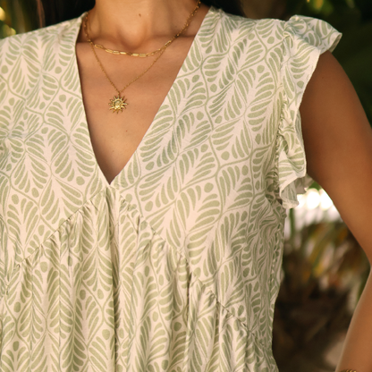 Vestido Estampado Corto Mujer Escote V Manga Olan Casual Fresco