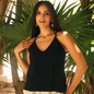 Blusa Negra De Verano Mujer Tirantes Con Aplicación De Madera