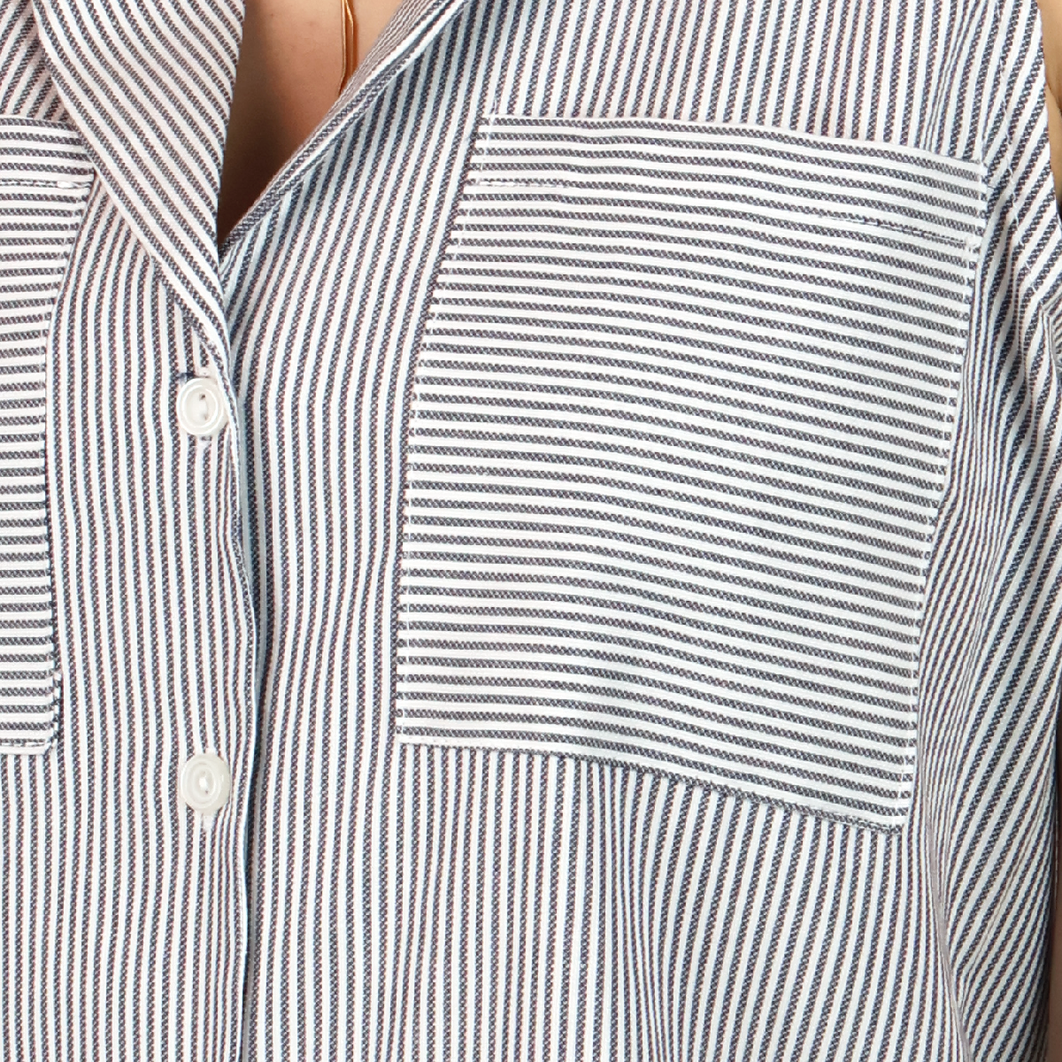Blusa Mujer Tipo Camisera Con Rayas Verticales Casual Elegante
