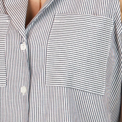 Blusa Mujer Tipo Camisera Con Rayas Verticales Casual Elegante