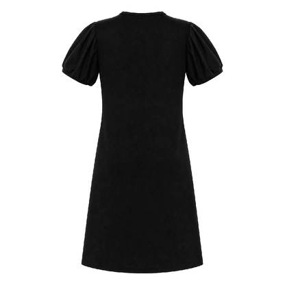 Vestido Negro Corto De Dama Manga Abullonada Fresco Y Cómodo