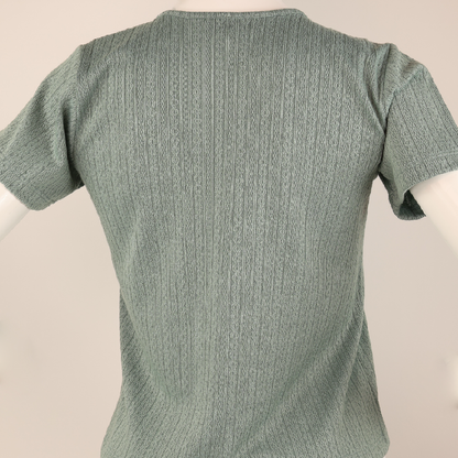 Blusa de Punto Texturizado Manga Corta Verde Olivo