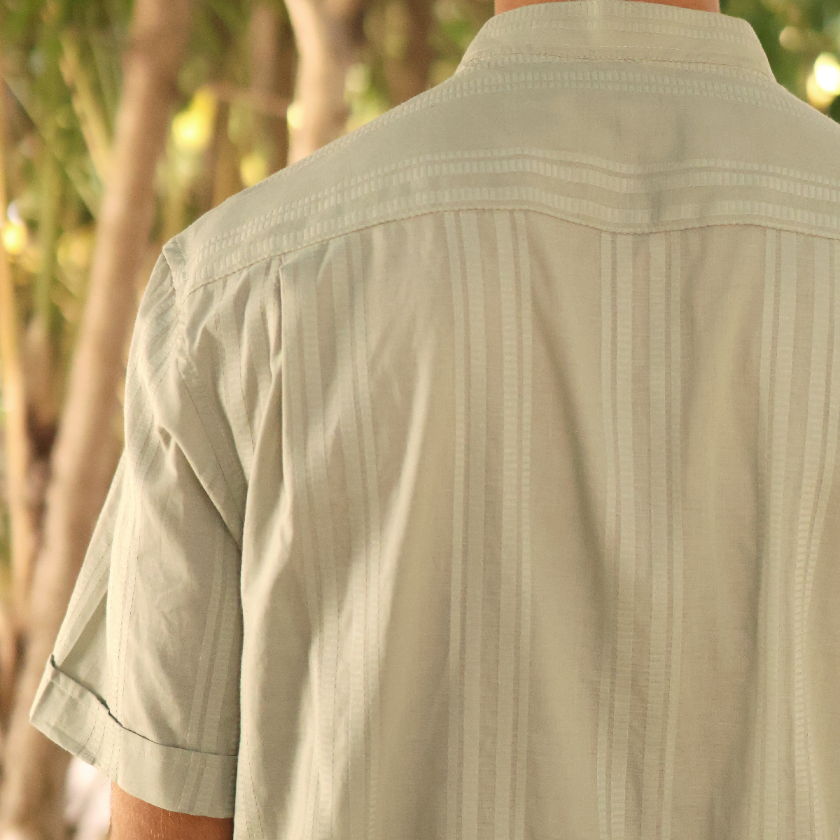 Camisa de manga corta con cuello mao color verde manzana