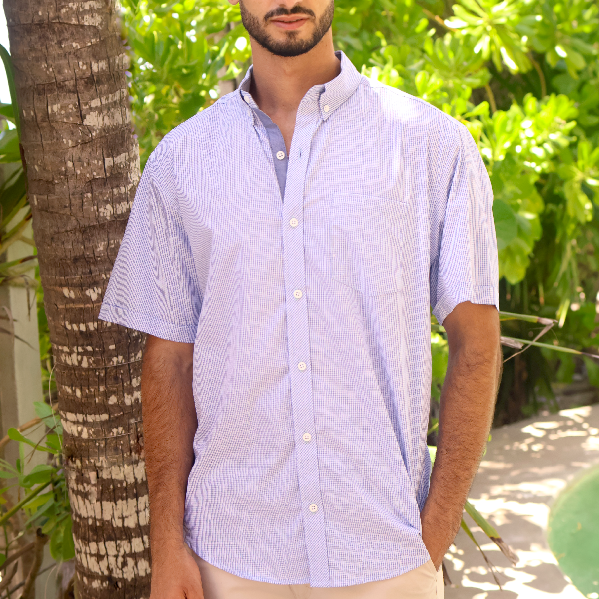 Camisa de manga corta a cuadros para hombre