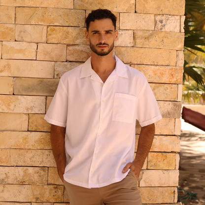 Camisa En Tendencia Blanca de Manga Corta para Hombre