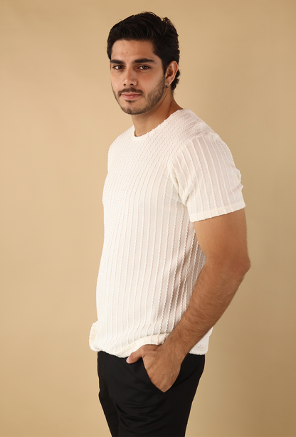 Playera Slim Fit Hombre Tela Texturizada Casual Color Arena