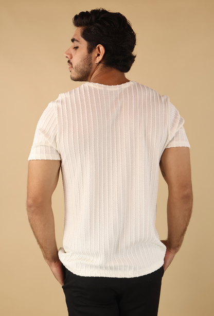 Playera Slim Fit Hombre Tela Texturizada Casual Color Arena