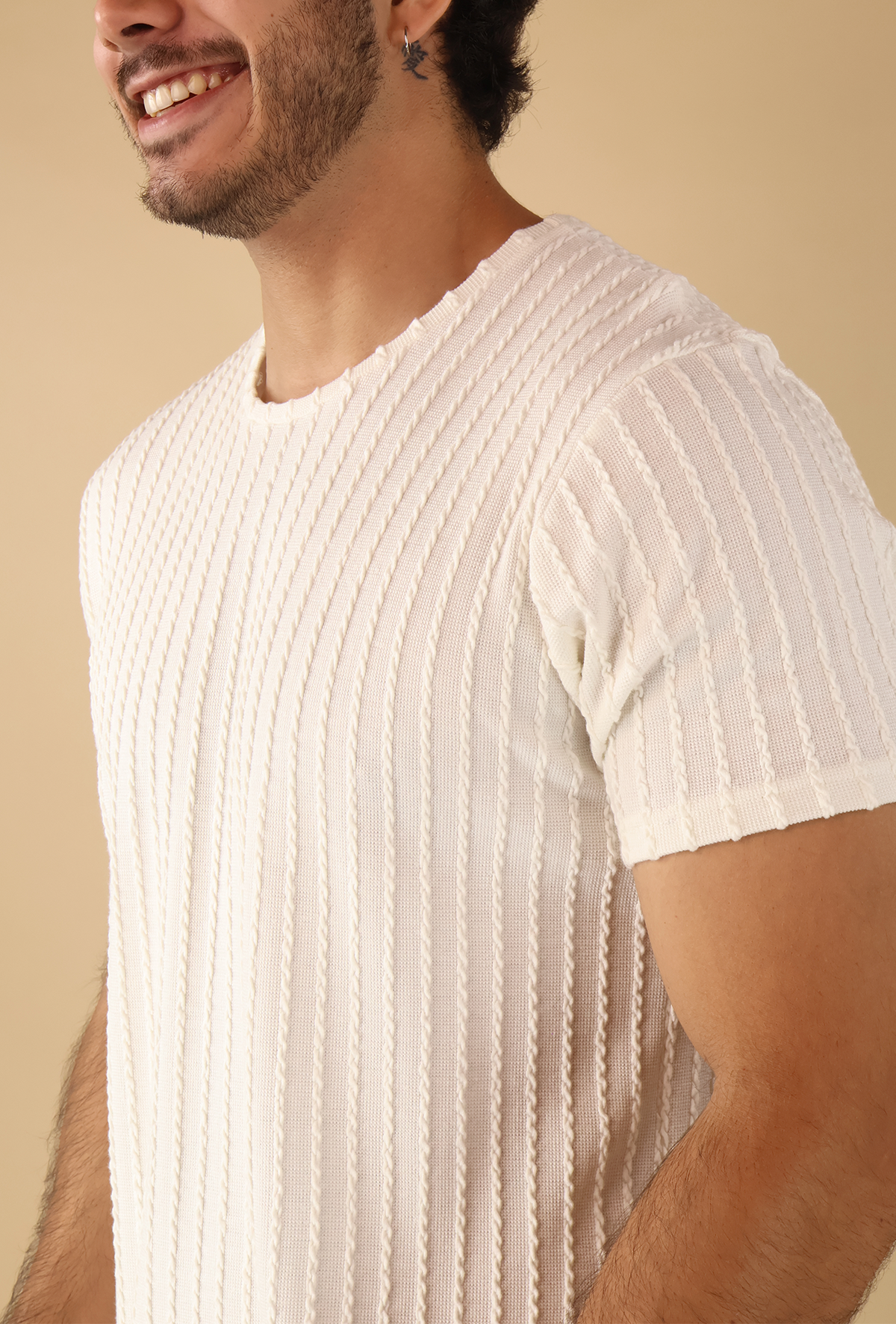 Playera Slim Fit Hombre Tela Texturizada Casual Color Arena